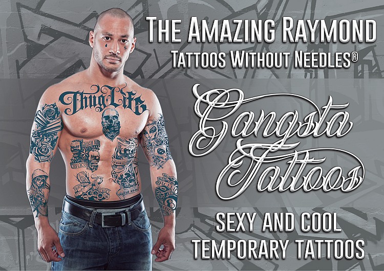 Temporary Tattoos Gangsta Style Skinprints TM Fake Henna Stick On Tattoos