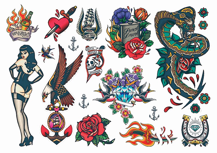 Temporary Tattoos Vintage Style Rockabilly Temporary Tattoos